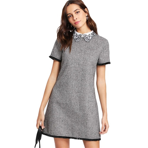 Short Sleeve Embroidered Dress