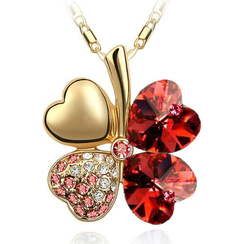 Austrian Crystal Four Leaf Clover Necklase