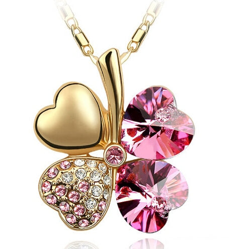 Austrian Crystal Four Leaf Clover Necklase