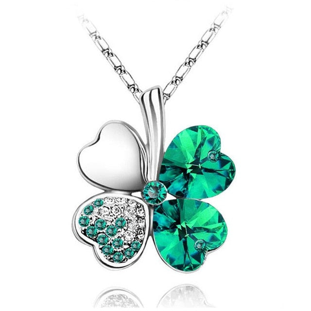Austrian Crystal Four Leaf Clover Necklase