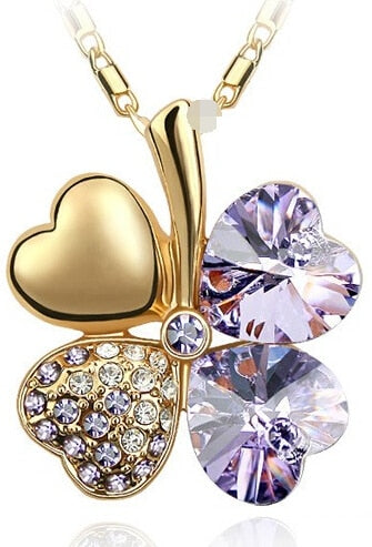 Austrian Crystal Four Leaf Clover Necklase