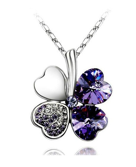 Austrian Crystal Four Leaf Clover Necklase