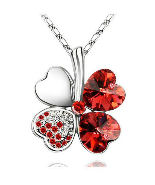 Austrian Crystal Four Leaf Clover Necklase