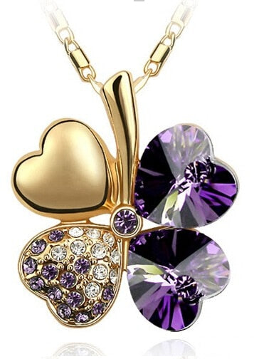 Austrian Crystal Four Leaf Clover Necklase
