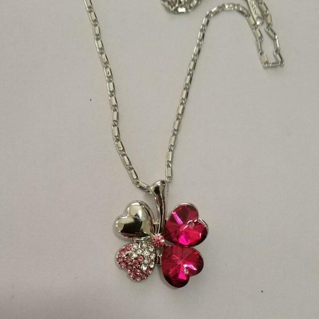 Austrian Crystal Four Leaf Clover Necklase