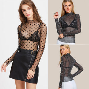 Womens Mesh Sheer Long Sleeve Top